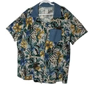 Vintage BLAIRSPORT women's 3X Plus Button Up Denim Floral Y2K Short Sleeve‎
